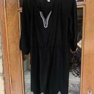 Old Navy Black with White Embroidery Dress